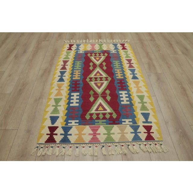 1970s Scandinavian Geometric Yellow Cappadocia Kilim Rug For Sale - Image 4 of 13