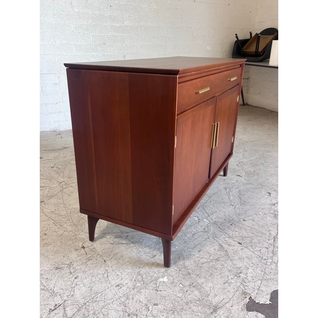 Wood Vintage Walnut and Brass Sideboard by Statton For Sale - Image 7 of 8