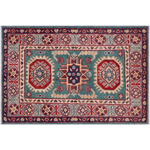 Gray Tribal Kazak Bohemian Green/Gray Wool Rug - 2'0''x3'0' For Sale - Image 8 of 10