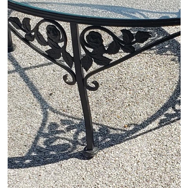 Vintage Chantilly Rose Outdoor Black Wrought Iron, Glass Top Coffee