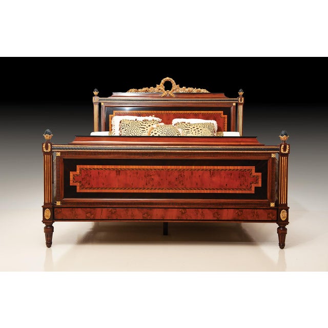 Traditional Italian Empire Style Bed With Burl Wood Panels and Brass Accents For Sale - Image 3 of 3