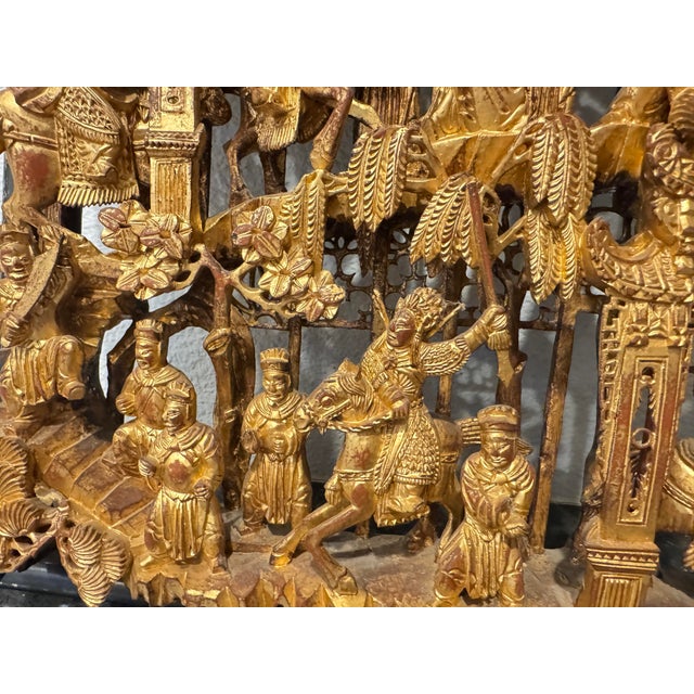 Antique Chinese Carved and Gilded Wood Panel, Often Referred to as Chaozhou Woodcarving For Sale - Image 9 of 12