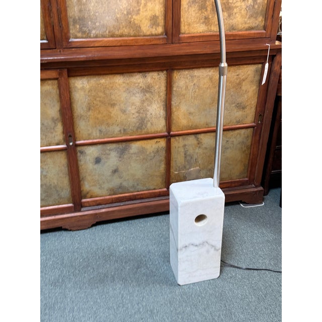 Arching Chrome Floor Lamp With Marble Base For Sale - Image 10 of 12
