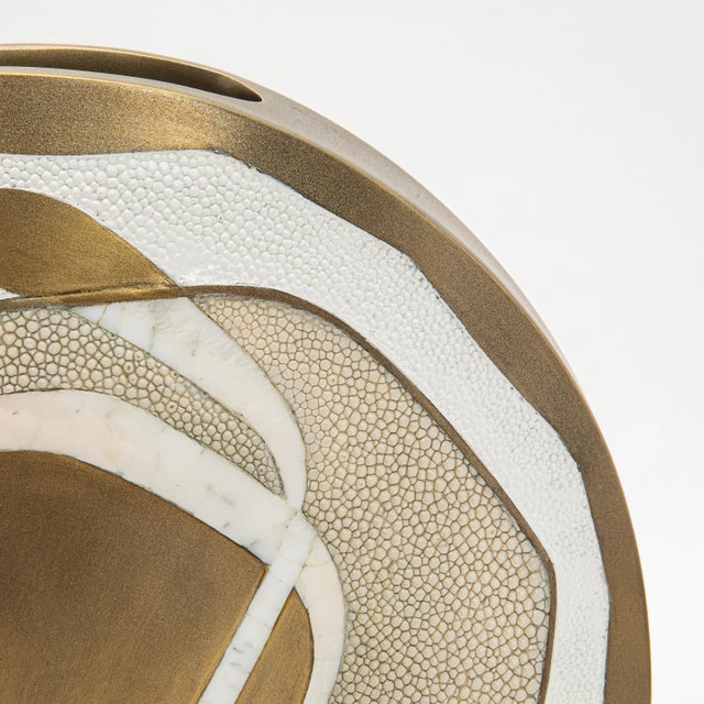 Metal Modern Vase in Shagreen With Mother of Pearl and Brass Details by R&y Augousti For Sale - Image 7 of 7