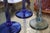 Late 20th Century Rick Strini Signed Iridescent Amber & Cobalt Tulip Art Glass Goblets, Set of 3 For Sale - Image 12 of 18