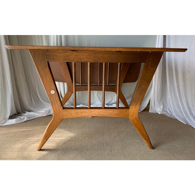 Mid-Century Modern Mid Century Danish Modern Style Drop Leaf Dining Table by Garrison Furniture Co. | Sculptural Walnut Laminate Table | 1960s MCM For Sale - Image 3 of 12