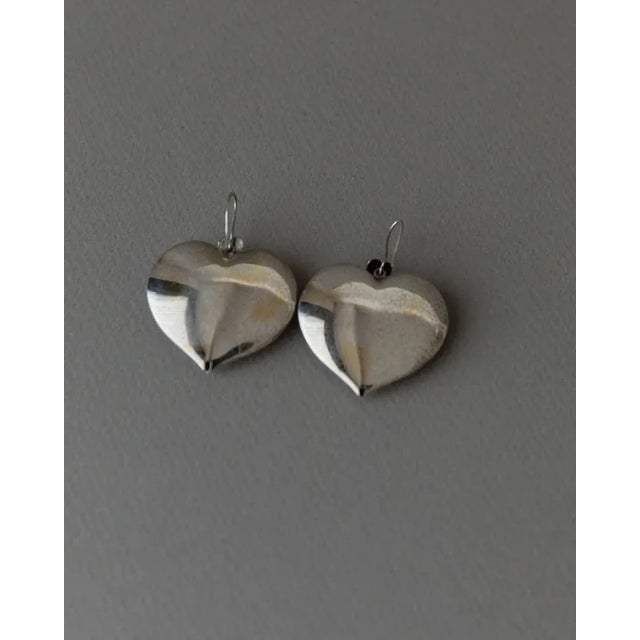 Silver Vintage Silver-Plated Heart Earrings, Set of 2 For Sale - Image 8 of 11