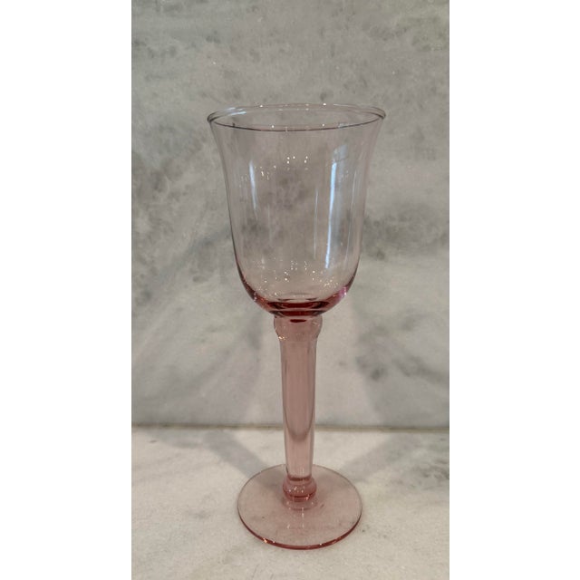 Late 20th Century Set of 6 Vintage Pink Hand Blown Wine Goblets For Sale - Image 5 of 9