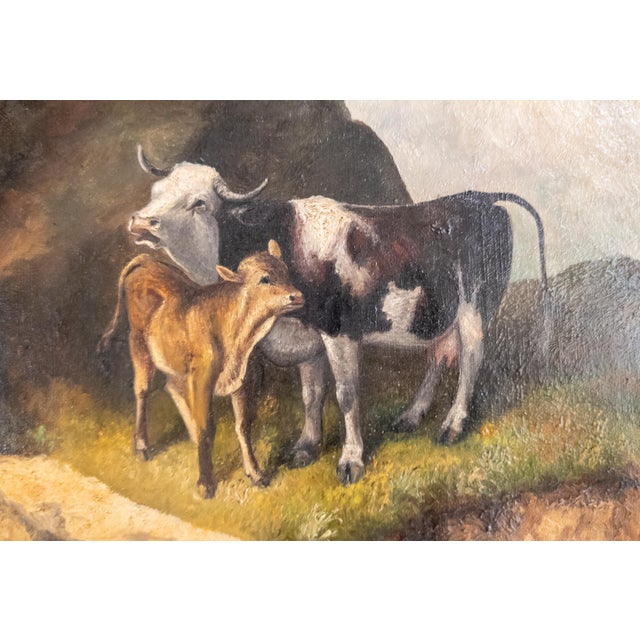 19th Century English or Continental Painting of Cow and Calf in Highlands For Sale In New York - Image 6 of 17
