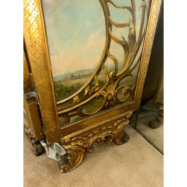 Antique French Rococo Gilded Three-Panel Hand-Painted Folding Screen With Cherubs and Floral Motifs For Sale In Miami - Image 6 of 10