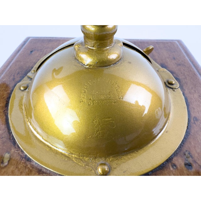 Early 20th Century Antique French Peugeot Frères Wooden Coffee Grinder With Gold-Tone Hopper – Early 20th Century For Sale - Image 5 of 16