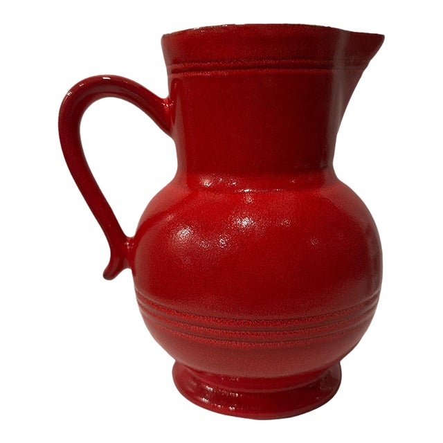 Vintage Modern Émile Henry France Red Glazed Ceramic Pitcher For Sale