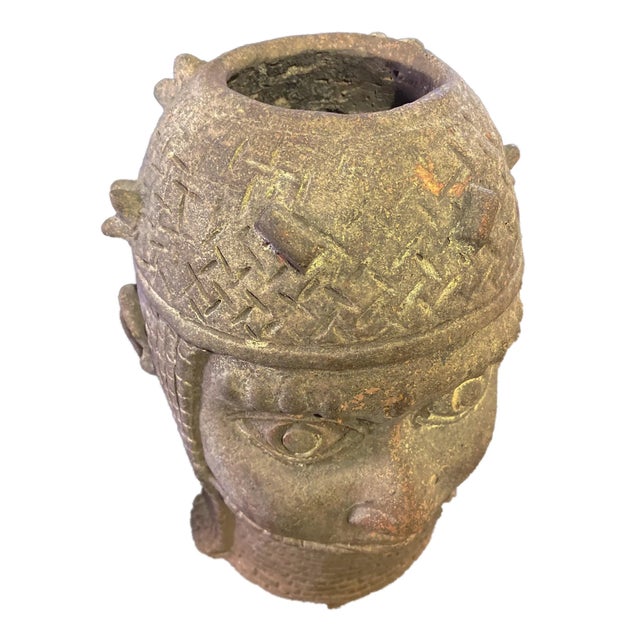 Vintage Large Ife Clay / Terracotta King Oba Head Edo People Nigeria African 13" H For Sale - Image 10 of 11