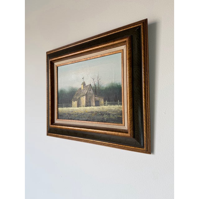 1970s Vintage Country Farm - Landscape Scene Oil Painting by Herb Helen – Framed For Sale - Image 4 of 12