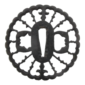 Antique Japanese Tsuba Sukashi Openwork Iron Samurai Sword Guard Edo Period
