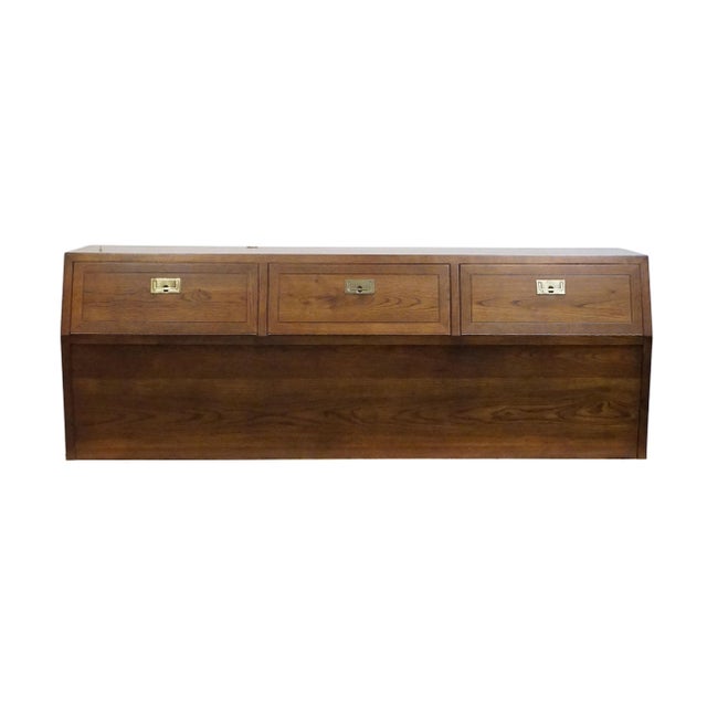 Campaign Henredon Furniture Scene One Solid Walnut Italian Campaign Style King Size Storage Headboard 9100-12a For Sale - Image 3 of 14