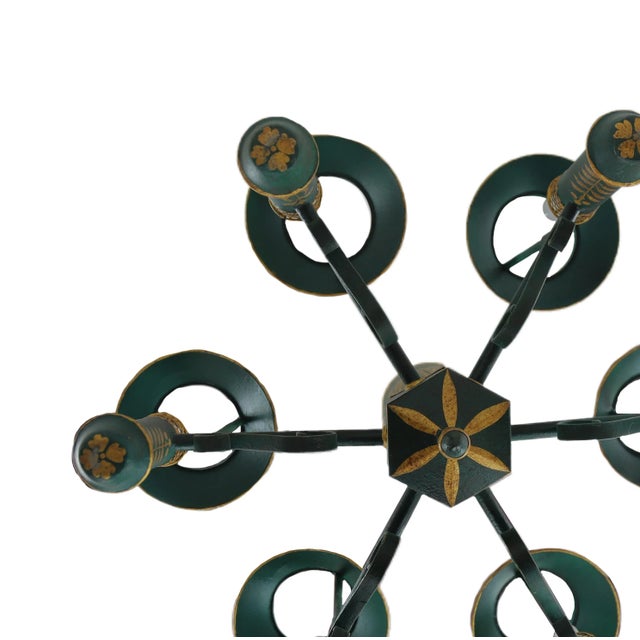 Green Vintage Chandelier With Six Lamp Holders With Shades For Sale - Image 8 of 10