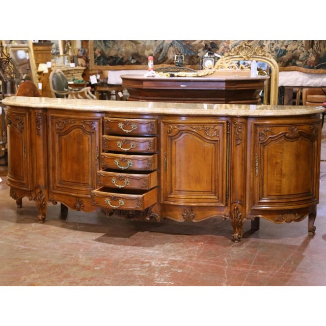 Early 20th Century French Louis XV Walnut Enfilade With Marble Top For Sale - Image 11 of 14