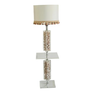 Mid-Century Modern Sea Shell Lucite Floor Lamp With Shade For Sale