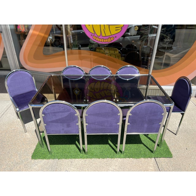 1970s Postmodern Italian Chrome & Glass Dining Table + 8 Chairs For Sale - Image 15 of 16