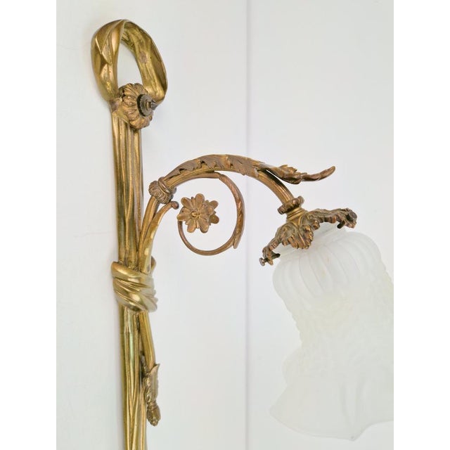 Art Noveau Brass Wall Sconce Light, Flowers & Ribbons France A beautiful wall sconce have hanging flower arms with ribbons...