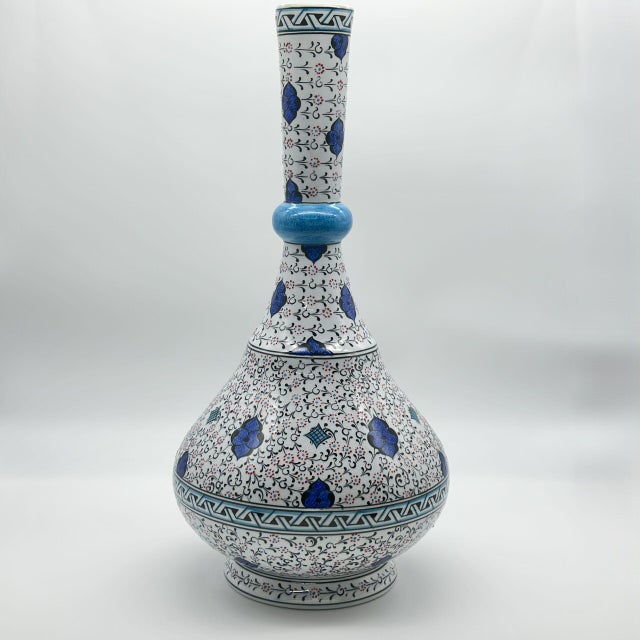 Handmade Ceramic “Knobbed” Vase (45cm) – Golden Horn “Halic” Spirals with Blue Ring For Sale - Image 6 of 7