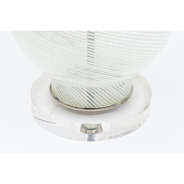 Metal Vintage 60's Murano Aureliano Toso White Swirl and Chrome Glass Lamps With Original Glass Finials Pair Of For Sale - Image 7 of 9