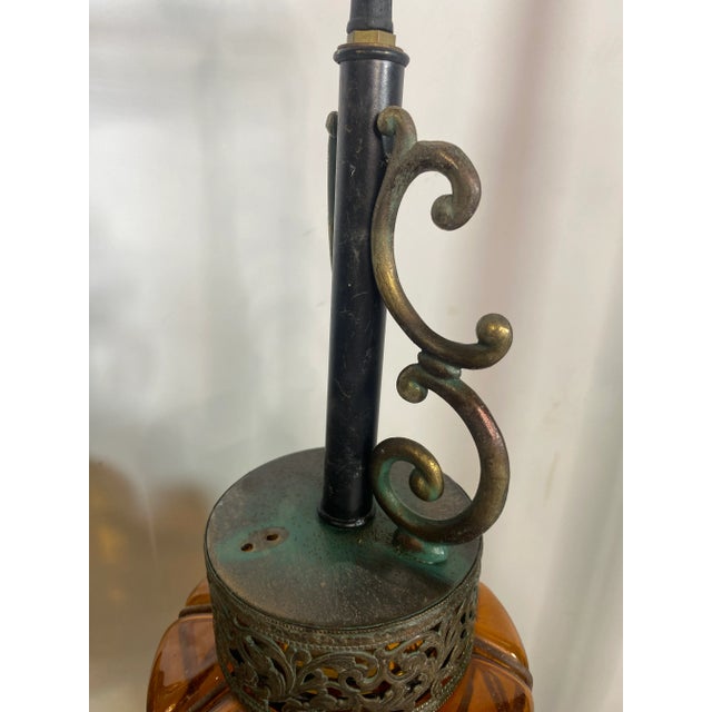 1960s Mid Century Spanish Gothic 3 Pendant Amber Swag Chandelier For Sale - Image 5 of 13