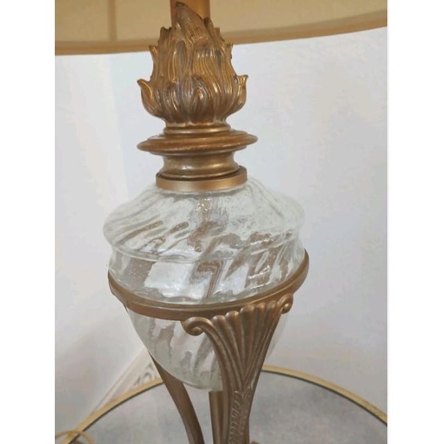 1960s Vintage Regency Crystal Urn Table Lamp Golden Brass Neoclassical Metal W Shade For Sale - Image 5 of 18