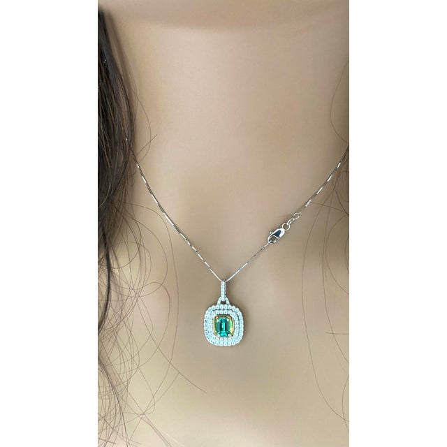 Metal 18 Karat Two-Tone Gold Emerald Double Row Diamond Pendant With 16" Chain For Sale - Image 7 of 7