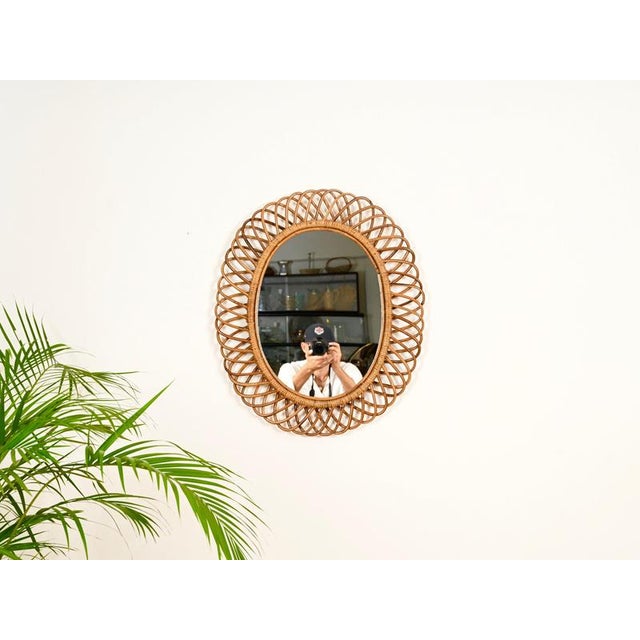 Franco Albini Large Oval Mirror in Bamboo, Rattan and Wicker by Franco Albini, Italy, 1970s For Sale - Image 4 of 11