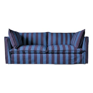 Sophie Conran Coco 3 Seater Sofa - Coastal Blue & Navy Blue Stripes with Knife Edge Cushion For Sale