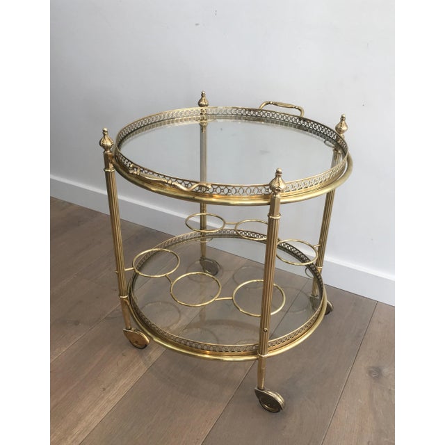 Neoclassical Brass Round Bar Cart, French, circa 1940 For Sale - Image 6 of 13