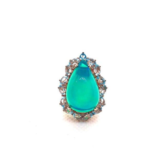 Bochic "Capri" Vintage Aquamarine & Rare Blue Opal Ring Set In 18K White Gold & Silver For Sale - Image 9 of 18