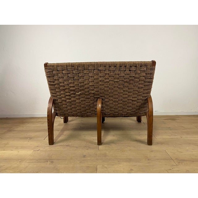 Curved Wood and Woven Rope Sofa Bench by Augusto Romano, 1940s For Sale - Image 4 of 9
