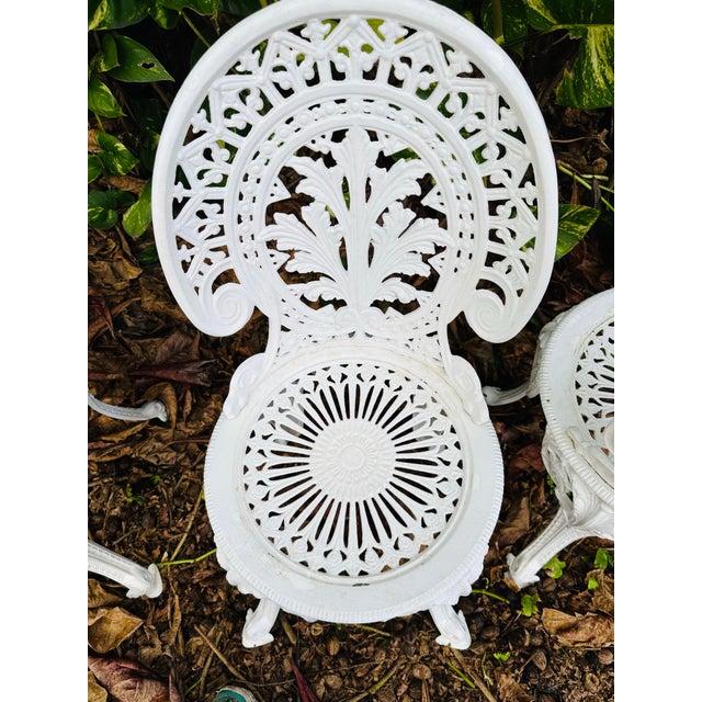 Vintage Victorian Cast Aluminum Garden Chairs - Set of 4 For Sale - Image 9 of 11
