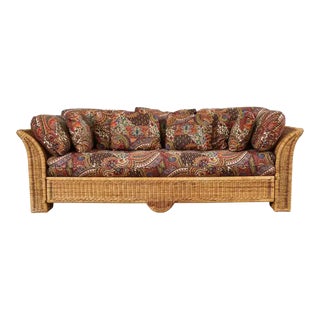 Michael Taylor Style Organic Modern Flared Wicker Sofa For Sale