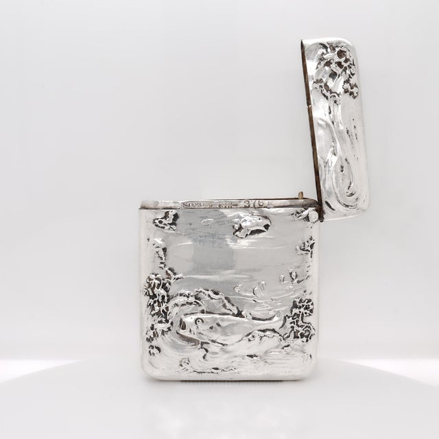 Antique Blackinton & Co Nouveau Fish & Water Repousse Sterling Silver Matchsafe For Sale - Image 10 of 13