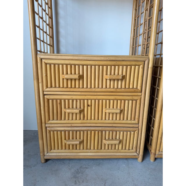 1980s Vintage Coastal Pagoda-Style Rattan Etagères With Three Drawers – A Pair For Sale - Image 5 of 12