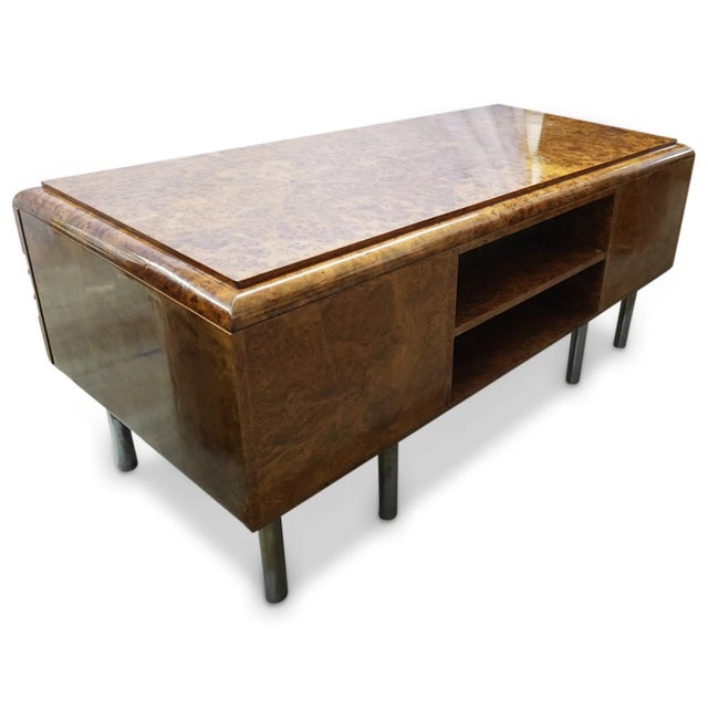 Chrome 1930s Large Art Deco Desk Amboyna Writing Desk Chrome Legs For Sale - Image 8 of 15