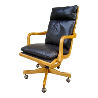 1980s Hancock & Moore Gooseneck Arm High-Back Leather Executive Office Chair For Sale