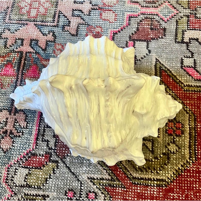 Coastal Late 20th Century Large Ceramic Conch Shell Planter Container For Sale - Image 3 of 9