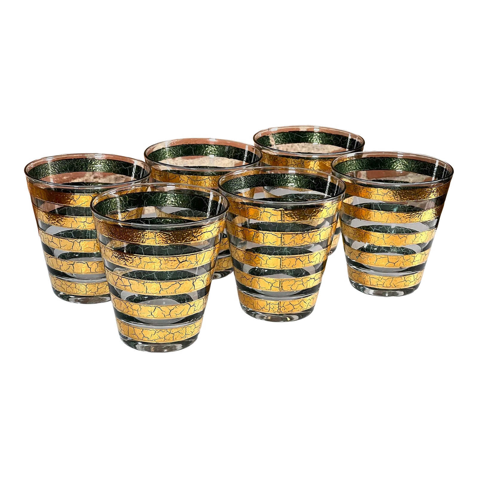 Vintage Culver Regiment Gold Tapered Whiskey Glasses / Lowballs - Set of 6