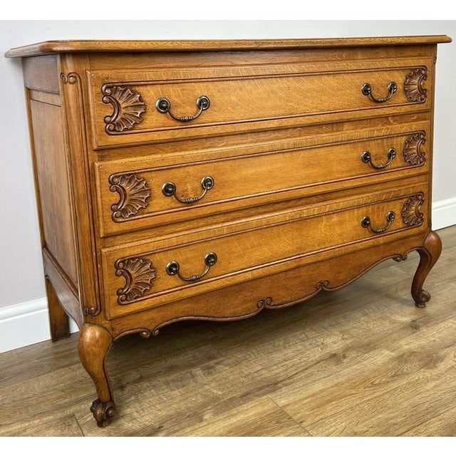 Vintage French Louis Style Oak Chest of 3 Drawers For Sale - Image 3 of 12
