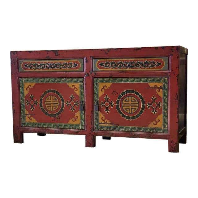 Painted Chinese Sideboard W 2 Drawers and Doors For Sale