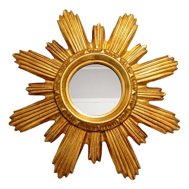Mid-Century Modern Hollywood Regency Gilt Sunburst Wall Mirror, 1960s For Sale
