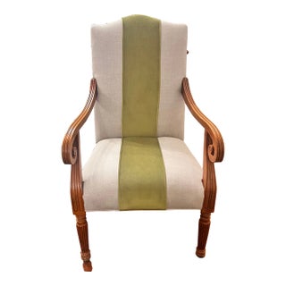 Reupholstered Attributed Baker Furniture Milling Road Accent Chair With Embossed Leather Back For Sale