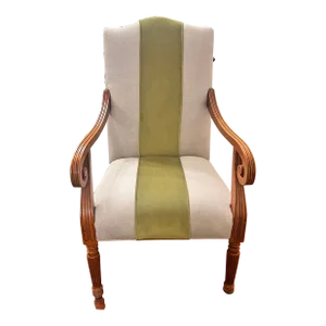 Reupholstered Attributed Baker Furniture Milling Road Accent Chair With Embossed Leather Back