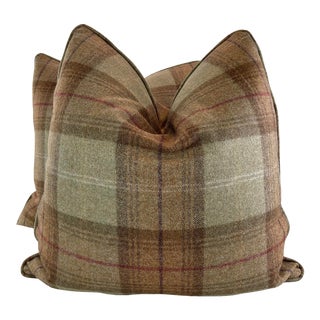 Morris & Co "Woodford Plaid" in Loden/Olive 22" Pillows-A Pair For Sale