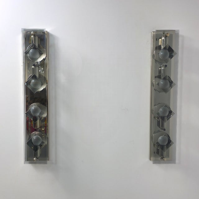 1970s Mid-Century Modern Wall Lights in Smoke Glass with Chrome by Sische, 1970s, Set of 2 For Sale - Image 5 of 9